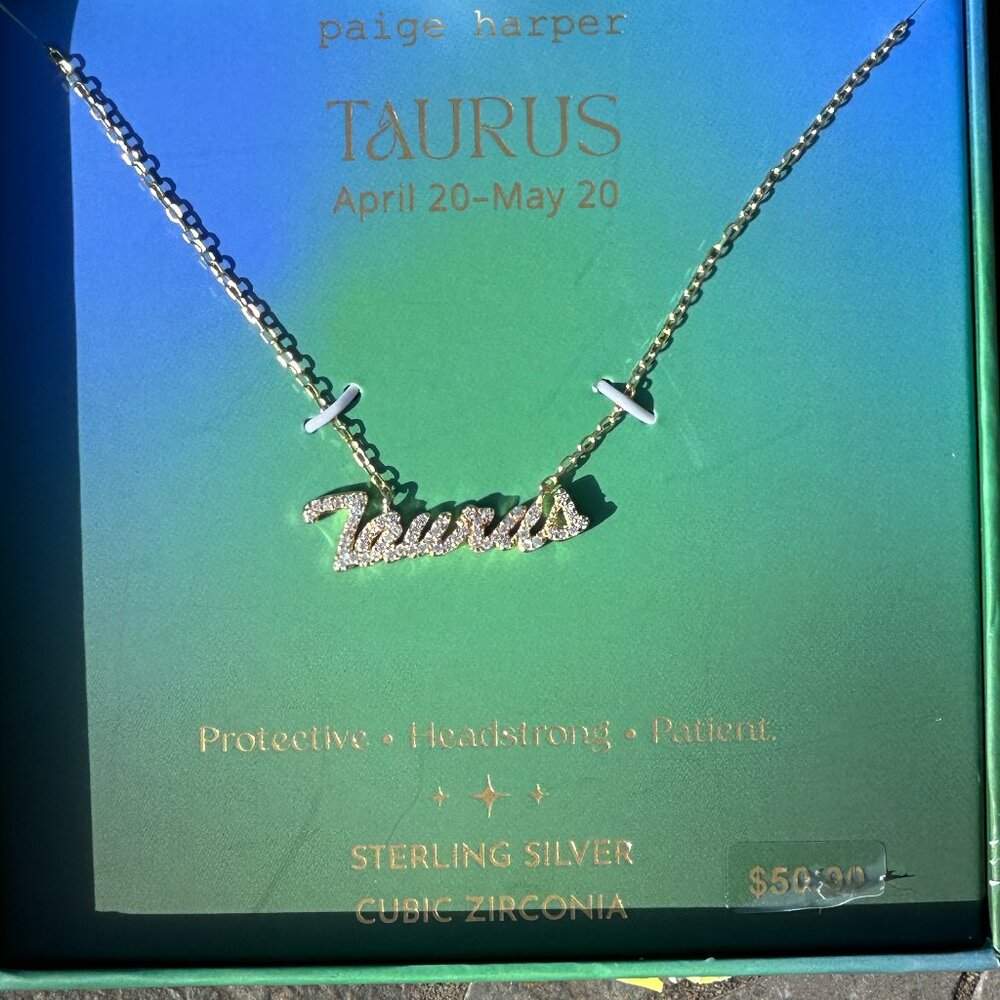 “Taurus” Gold Plated Sterling Silver Cubic Zirconia Zodiac Necklace Jewelry NEW
